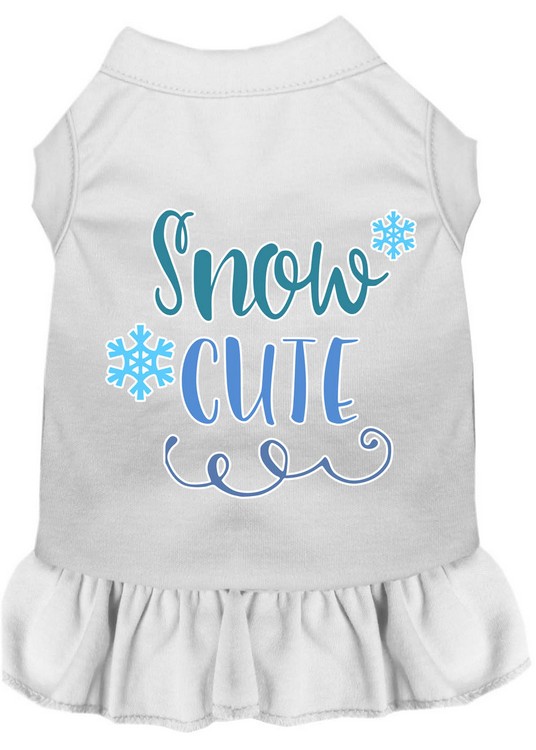 Snow Cute Screen Print Dog Dress White Med